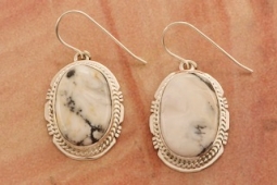 Navajo Jewelry White Buffalo Turquoise Sterling Silver Earrings
